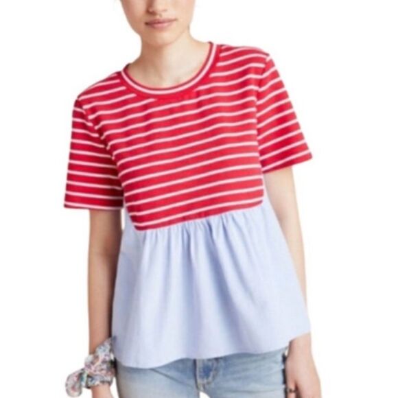 GUC Anthropologie Elias Striped Short Sleeve
Peplum Top (size Small) - Picture 1 of 8